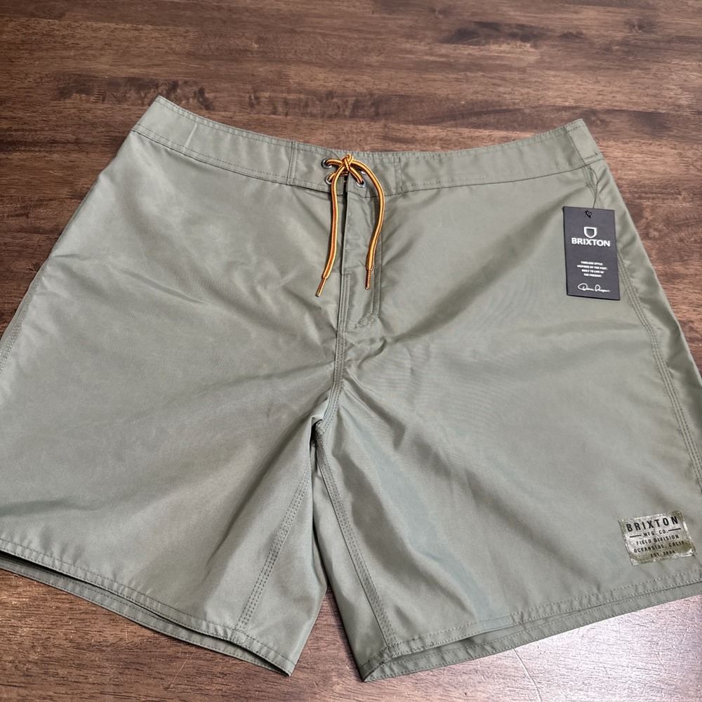NWT Men's Brixton Vintage Nylon Swim Trunk Shorts Trunks Olive Surplus Sz 36 NEW